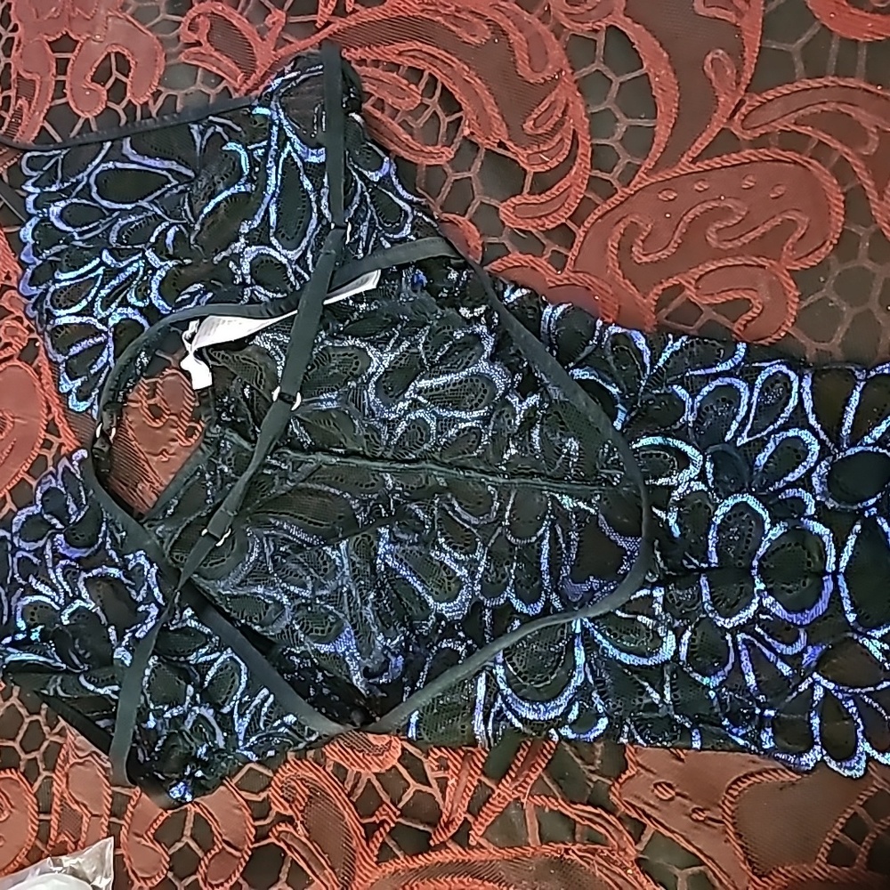 Purple and black Savage X Fenty lace teddy/ bodysuit.